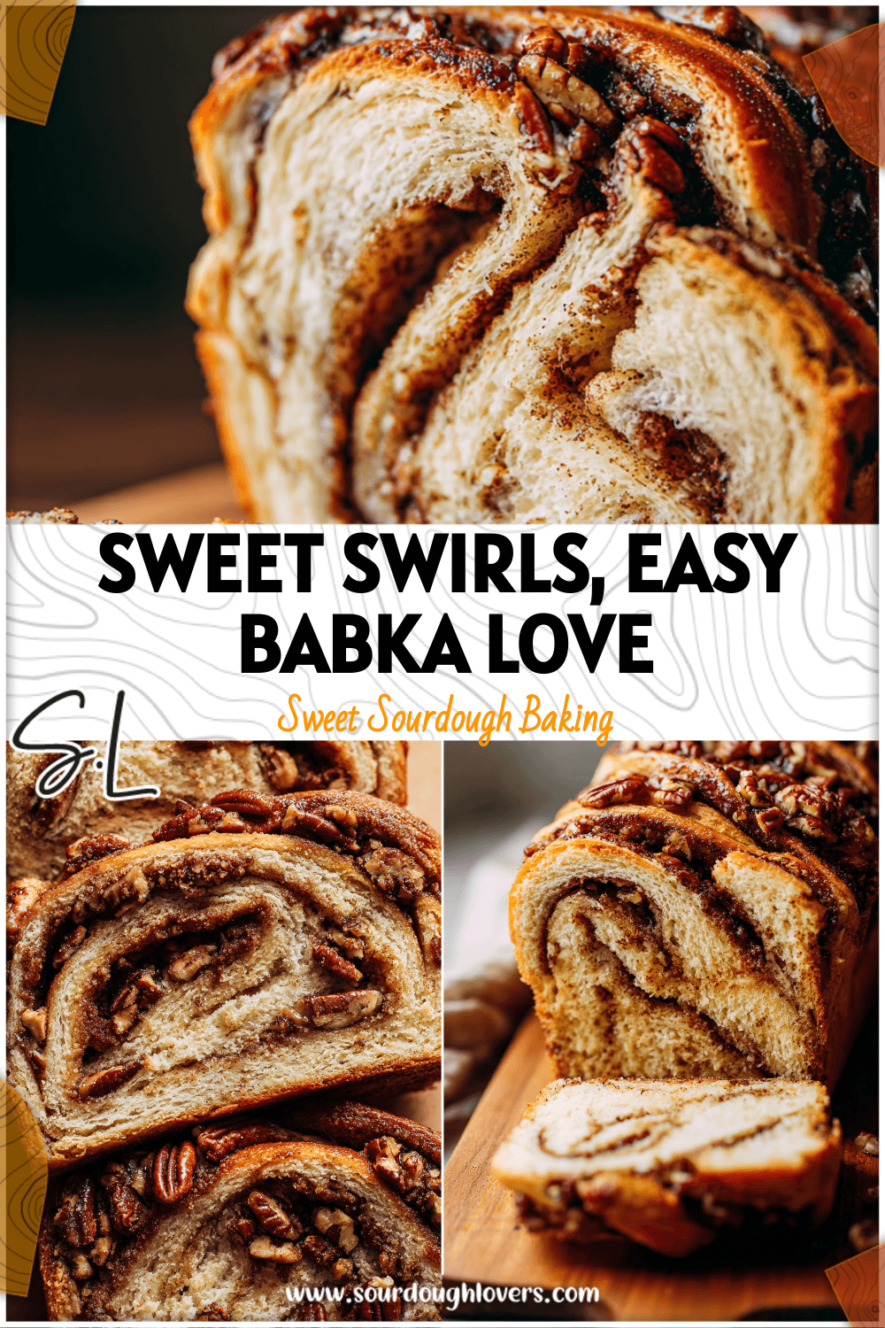 Sliced cinnamon pecan babka bread with visible swirls of cinnamon sugar and crunchy toasted pecans.